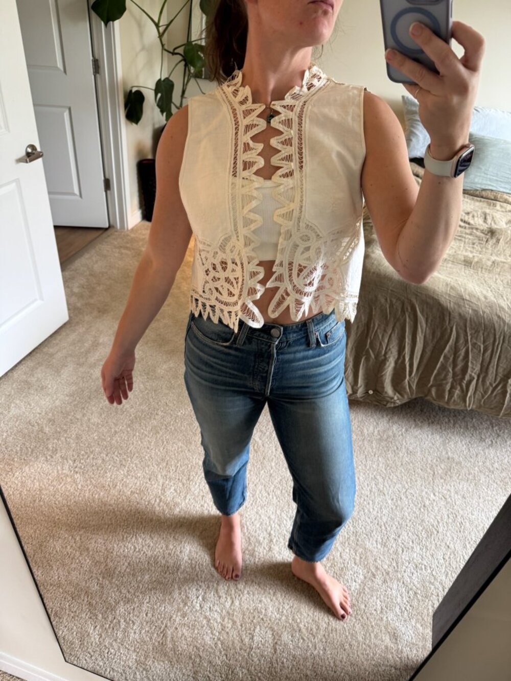 Handmade Vintage/Antique Doily Tablecloth Vest or Blouse Small